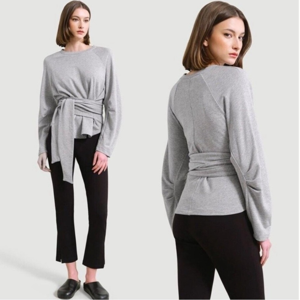 Modern Citizen Dree Tie Front French Terry Sweatshirt Size Large Heather Gray